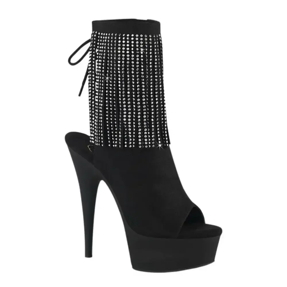Pleaser Womens Ankle Boots DELIGHT- 1018RSF BIk Faux Suede/Blk Matte SZ 10